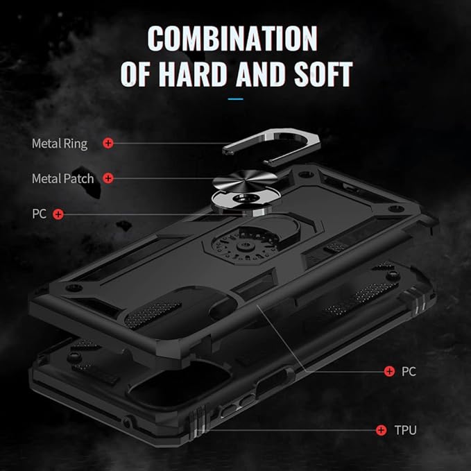 Androgate Phone Case for Motorola Moto G Stylus 2022 4G, Black, with Metal Ring Kickstand, Shockproof Cover, Compatible with HD Screen Protector