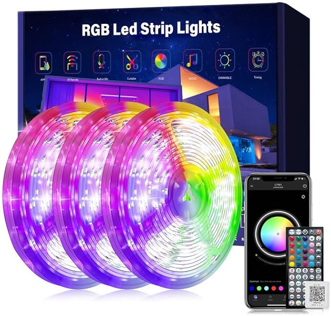 300FT Led Lights for Bedroom, Color Changing RGB Led Strip Lights Indoor, Music Sync Led Light Strip with Remote and App Control, DIY Led lights for Room Home Decor Ambient Lighting (3*100FT)