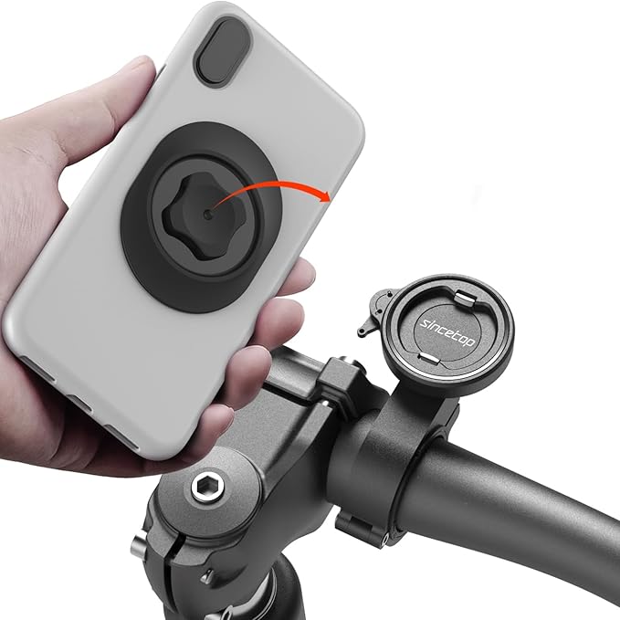Bike Phone Mount,Motorcycle Phone Holder with Universal Adapter,Out Front Bicycle Handlebar Mount for Mountain Road EBike,Scooter,Moto,MTB,Quick Release Attach/Detach-Black【Series C - 1st Gen】