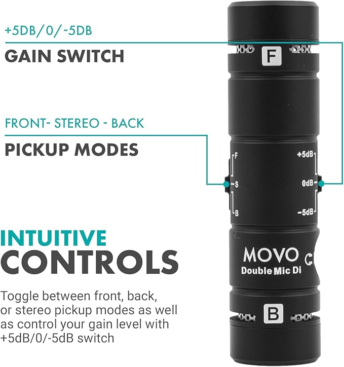 Movo DoubleMic-DI Dual Capsule Microphone for iPhone- Two-Sided Cardioid Condenser Mic for Video Recording- Professional Microphone for iPhone, iPad, iOS- Apple Lightning MFi Certified