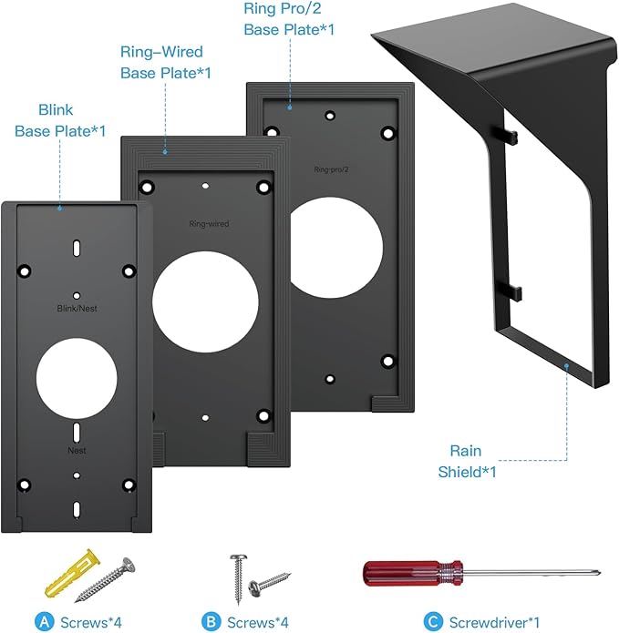 OLAIKE Doorbell Rain Anti-Glare Cover Compatible with Ring Video Doorbell Pro/Pro 2/Wired and Blink Video Doorbell 1st/2nd Gen,Doorbell Waterproof Bracket for Brick Wall & Apartment Doorbell (A-Black)