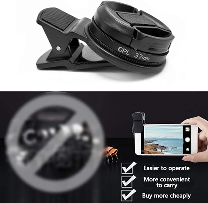 37mm CPL Phone Camera Lens, Universal Polarizer Clip-On Cellphone CPL Filter Compatible with iPhoneSamsung/Android Smartphones