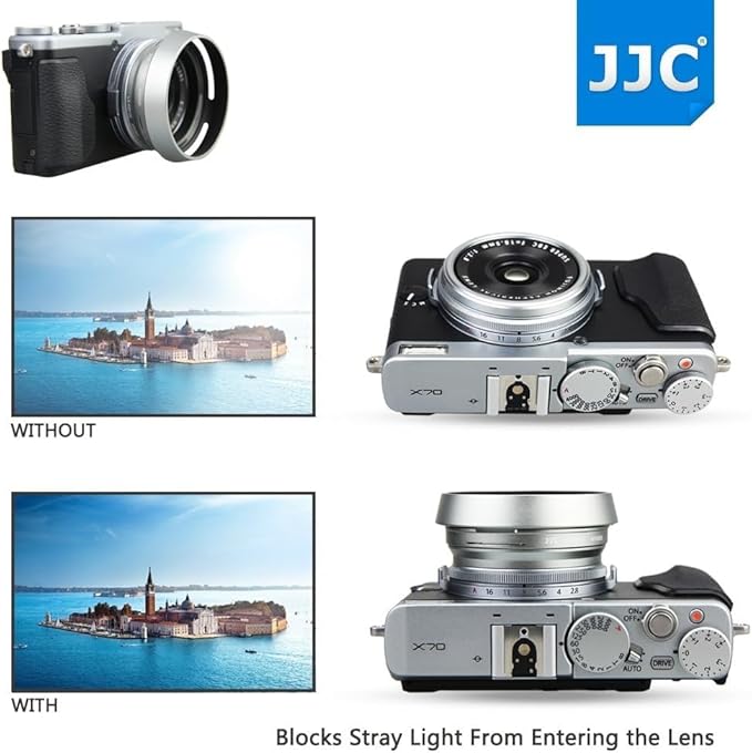 JJC Metal Lens Hood Shade Protector with 49mm Filter Adapter Ring for Fujifilm Fuji X100VI X100V X100F X100T X100S X100 X70 Replaces Fujifilm LH-X100 Lens Hood & AR-X100 Filter Adapter Ring/Silver