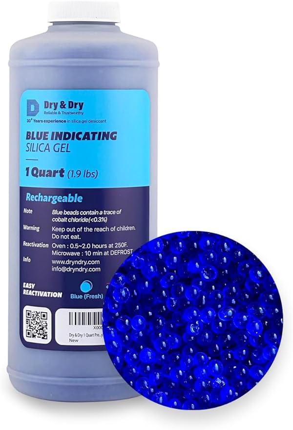 Dry & Dry [1.9 LBS] Blue Indicating Silica Gel Beads(Industry Standard 3-5 mm) - Reusable Desiccant Beads Silica Beads(Blue to Pink)