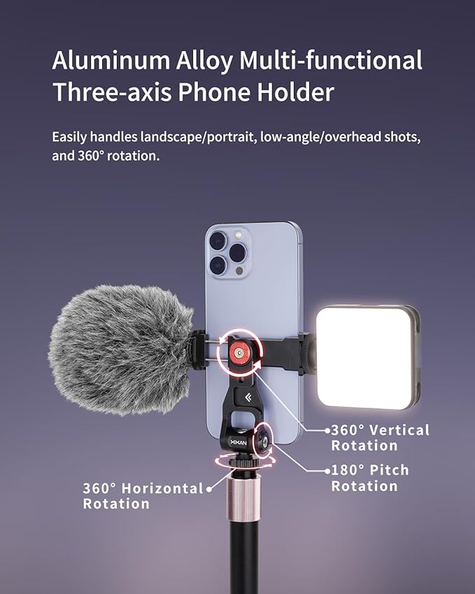Metal Phone Tripod Mount Adapter, Smartphone Holder Clamp Support Stand with Cold Shoe, Compatible with iPhone, Samsung on Tripod, Camera, Gimbal, Selfie Stick for Live Streaming, Video Shooting