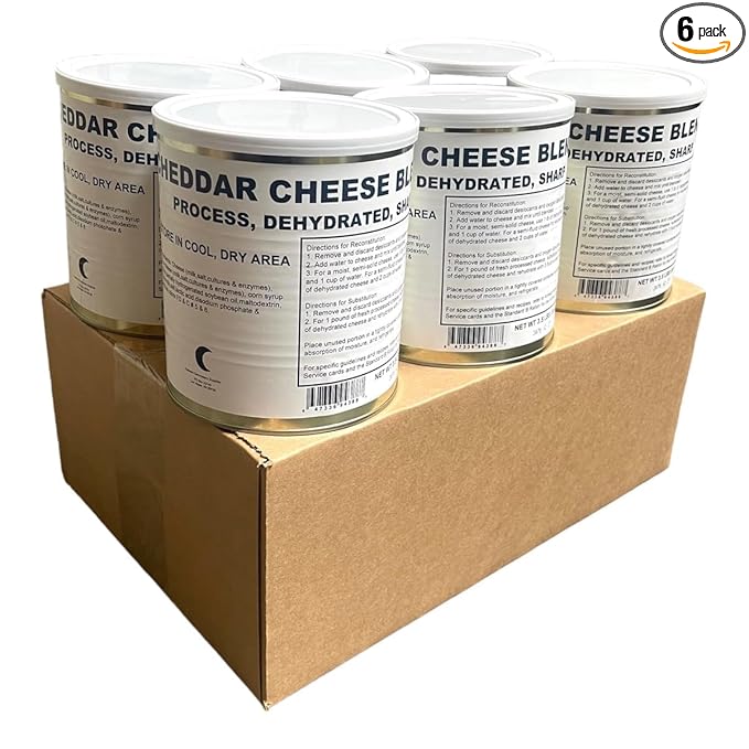 Military Surplus Dehydrated Powdered Cheddar Cheese Blend #10 Can – Makes Over 9 lbs of Sharp Cheddar per Can– Long-Term Storage – Emergency Survival Food – 25+ Year Shelf Life – Made in USA – Ready to Use Pack of 6