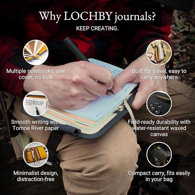 LOCHBY® Mini Field Journal | Water Resistant Waxed Canvas | Pen Loop | Included Tomoe River Notebook | Perfect for Travel, Art, Bullet Journal