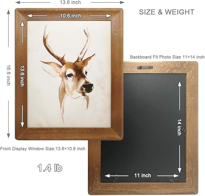 Rustic Picture Frames 11x14, Made of Brown Solid Wood for Wall Mounting Display Photos Diploma Certificate Award