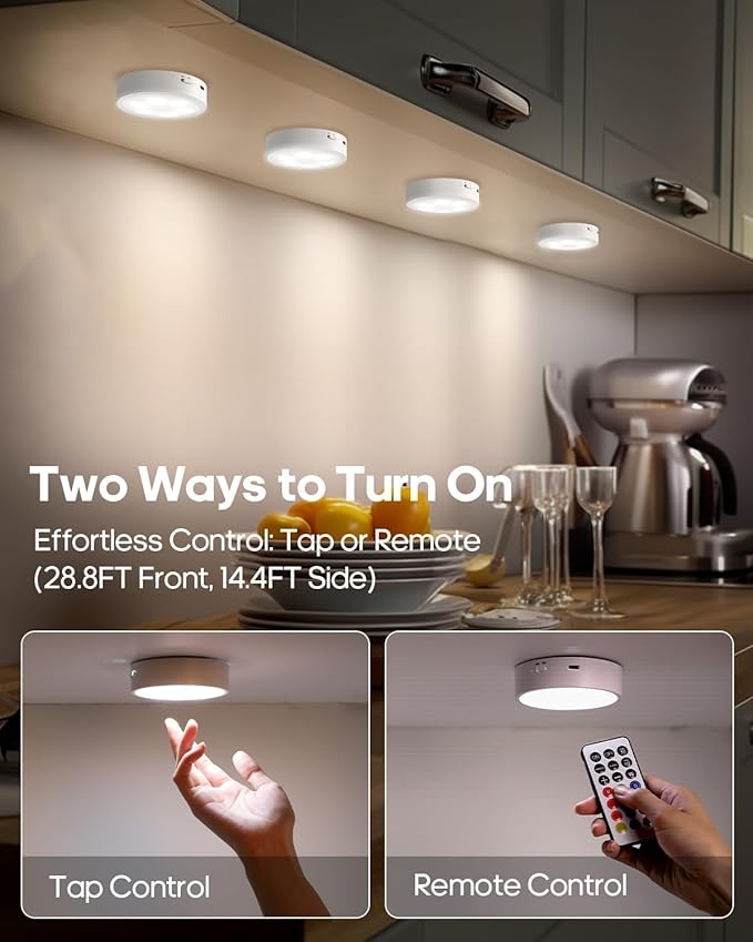Puck Lights with Remote, 13 RGB Colors LED Under Cabinet Light, Rechargeable Battery Operated Under Cabinet Lighting Tap Lights, Stick on Lights with Dimmer and Timer（6 Pack）