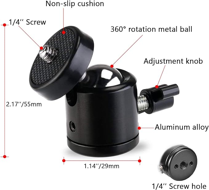 Universal 1/4" Swivel Mini Ball Head Screw Tripod Mount（2 Pack）, EszkozTA360 Degree Rotating Mount Base Adapter for DSLR Cameras HTC Vive Tripods Monopods Camcorder Light Stand…