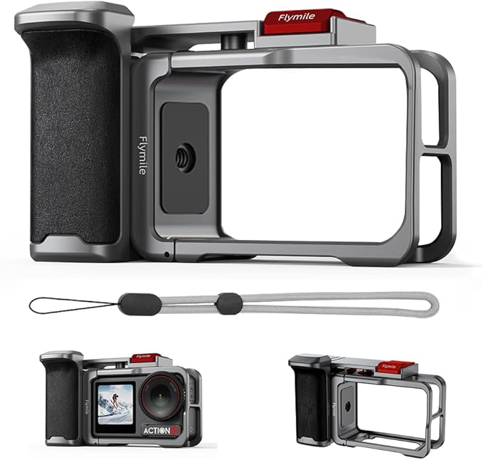 Handle Grip Kit for DJI Action 5 Pro, with Action 5 Pro Cage, Street Photography Quick Release Holder Mount, Shutter Button, Cold Shoe, 1/4 Threaded Hole for Tripod Selfie Stick