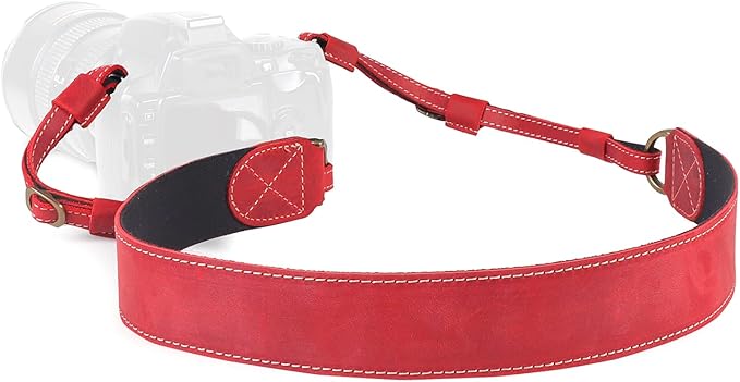 MegaGear SLR, DSLR Sierra Series Genuine Leather Camera Shoulder or Neck Strap,Red