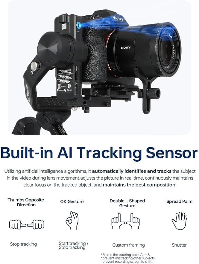 FeiyuTech SCORP Mini 2 [White] All-in-One 3-Axis Mirorrless Gimbal Camera Stabilizer for Sony A7III Canon R6 Nikon Z30 Fujifilm GoPro11/12 iPhone 16 15 14,Samsung, AI Tracker,Max 2.65lb