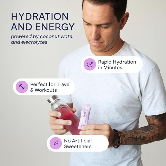 Belle HydroBelle Electrolyte Powder Drink Mix, Very Berry, Sugar Free Hydration Packets Made with Coconut Water and Electrolytes, Vegan, Keto, and Dairy Free, Travel Friendly, 32 Count