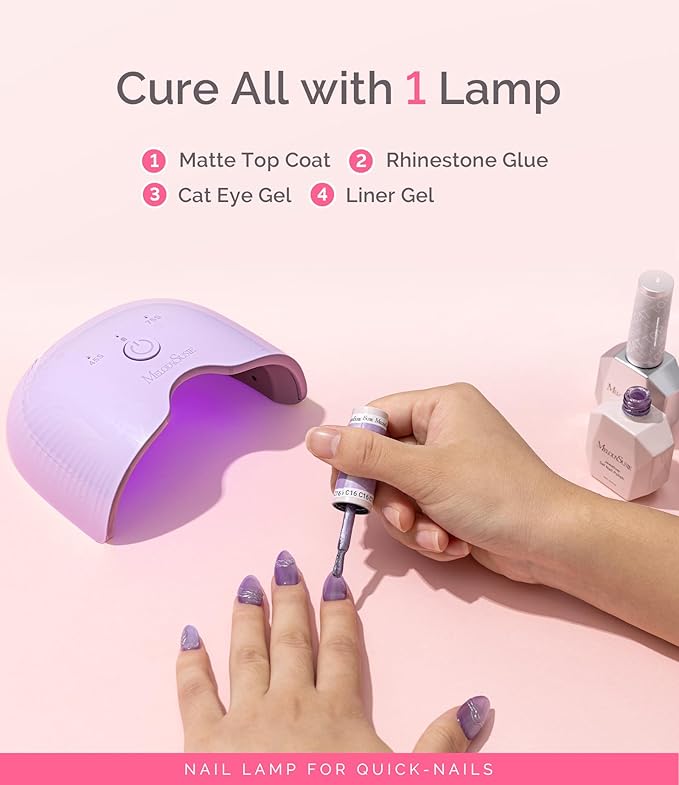 MelodySusie Mini Cordless UV Nail Lamp, P-ART06G Rechargeable Portable LED UV Light with Smart Sensor, 4-Finger Curing for All Soft Gels, Especially Half-Cured Gel, Base Coat & Top Coat, Purple