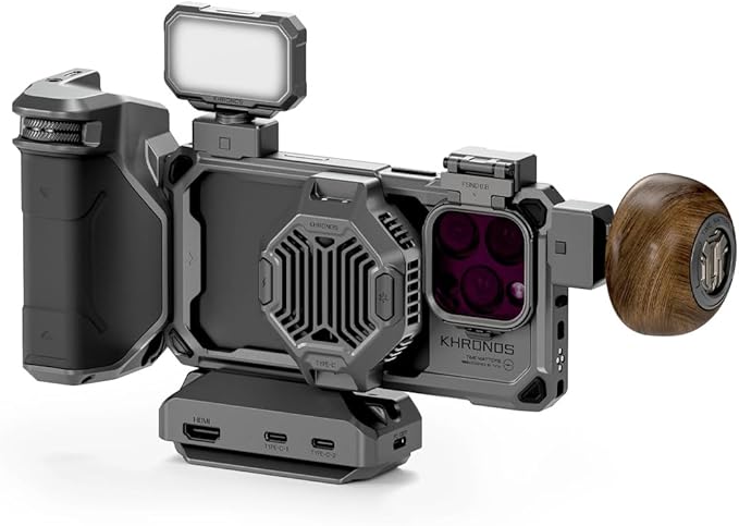 Tilta Khronos Ultimate Kit for iPhone 16 Pro – Space Gray | Protective Case | Cooling Fan | Focus PD Handle | LED Panel USB-C Hub | Wooden Handle | SSD Holder | Filter Tray | ND Filters TK-IP16-PB-SG