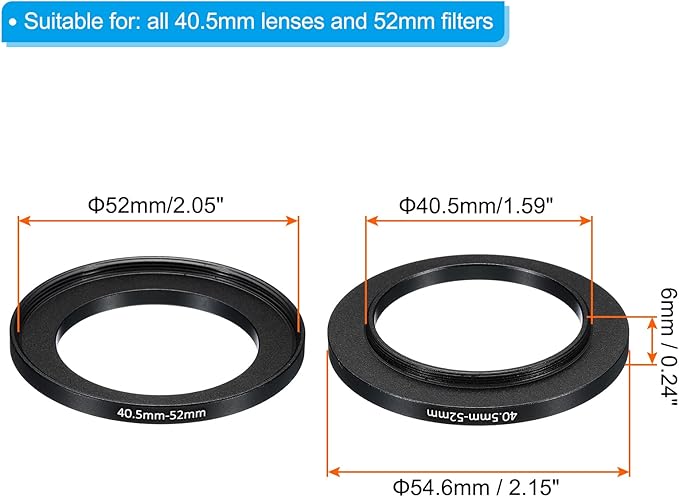 PATIKIL 40.5mm-52mm Metal Step Up Ring, 2 Pack Camera Lens Filter Adapter Ring Aluminum Filter Adapter Ring for Camera Lenses Hood, Black