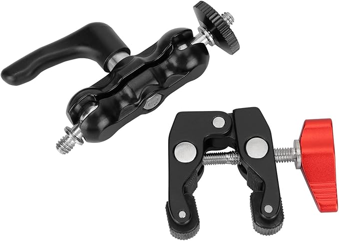 Multi-Functional Ballhead Clamp Magic Arm Adapter with Bottom Clamp Super Robust Central Lock Knob(Red)