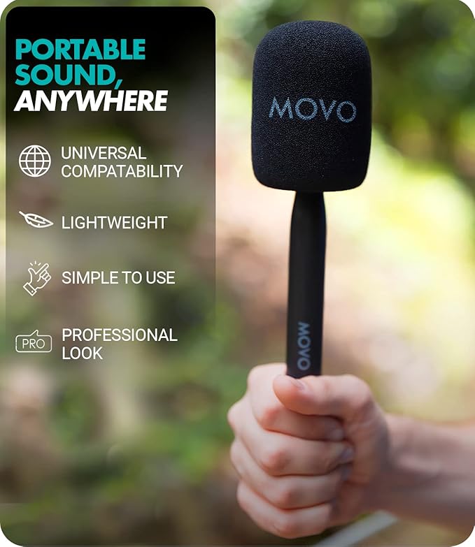 Movo WMX-HM Mic Handle for DJI Mic, Rode Wireless GO, Hollyland Lark, and More - Wireless Interview Microphone Handle - Wireless Lav Mic Adapter for Vlogging, Interviews, Podcasting, Content Creation