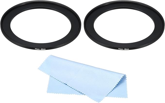 PATIKIL 77mm-95mm Metal Step Up Ring with Cleaning Cloth, 2 Pack Camera Lens Filter Adapter Ring Aluminum Filter Adapter Ring for Camera Lenses Hood, Black