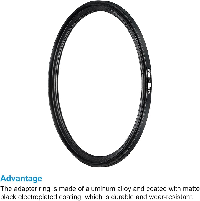 PATIKIL 95mm-86mm Metal Step Down Ring, Camera Lens Filter Adapter Ring Aluminum Filter Adapter Ring for Camera Lenses Hood, Black