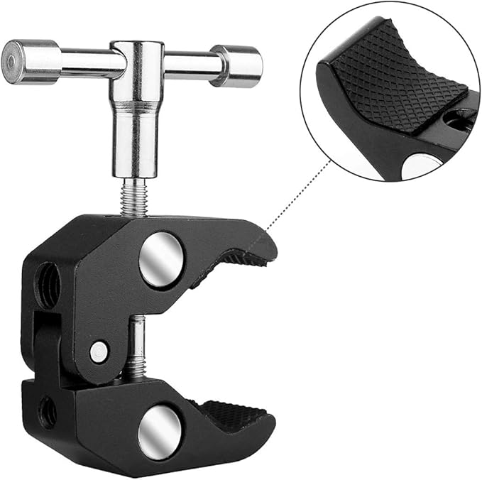 SLOW DOLPHIN Photography Super Clamp with Camera Clamp Mount Ball Head Clamp and Mini Ball Head Hot Shoe Mount Adapter with 1/4'' -20 Tripod Screw for Monitor, LED Lights, Flash Light,Microphone