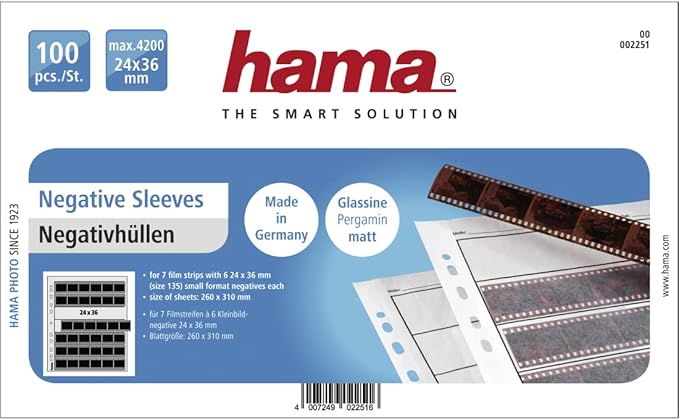 Hama 2251 24 x 36mm Negative File Sleeves and Glassine Matt 100 Sheets