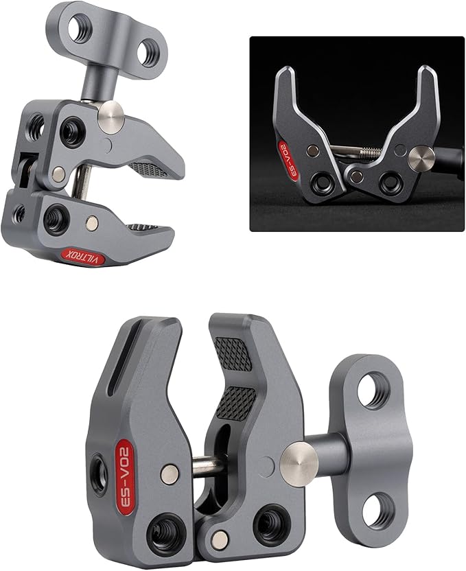 VILTROX ES-V02 Super Crab Claw Clamp Magic Arm Camera Clamp, Crab-Shaped Monitor Clamp with 1/4" 3/8" Threaded Holes for Gopro/DSLR Camera/Stabilizer/LED Light for Photography Video Recording Vlogging