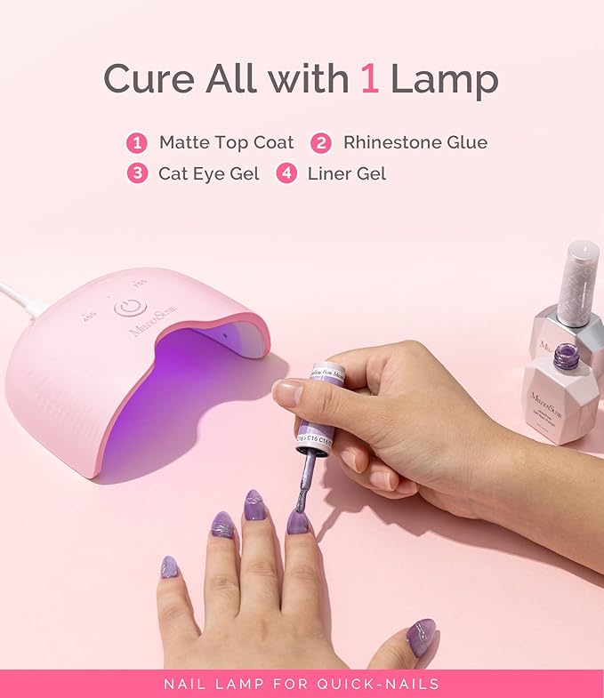 MelodySusie Mini LED UV Nail Lamp with Lightweight Design, P-ART06F Nail Dryer with Simple Button Control Cures All Soft Gels at Home, Especially Half-Cured Gel, Base Coat & Top Coat Pink