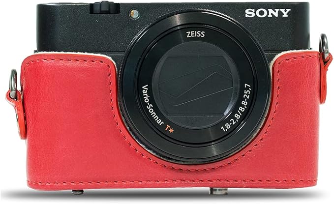 MegaGear MG1139 Ever Ready Leather Camera Case Compatible with Sony Cyber-Shot DSC-RX100 VI, DSC-RX100 V, DSC-RX100 IV, DSC-RX100 III - Red