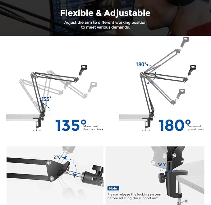 Neewer Microphone Arm Stand, Suspension Boom Scissor Mic Arm Stand with 3/8” to 5/8” Screw and Cable Ties Compatible with Blue Yeti, Snowball, Yeti X, Quadcast and Other Mics, Max Load 1.5kg