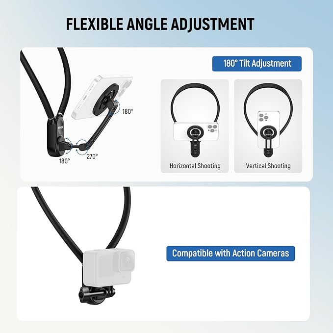 NEEWER GP-16 Magnetic Neck Mount for Action Camera & Phone with Cleaning Cloth Chest Mount Phone Holder for POV Video Recording Vlogging Compatible with GoPro DJI Insta360 MagSafe iPhone Android