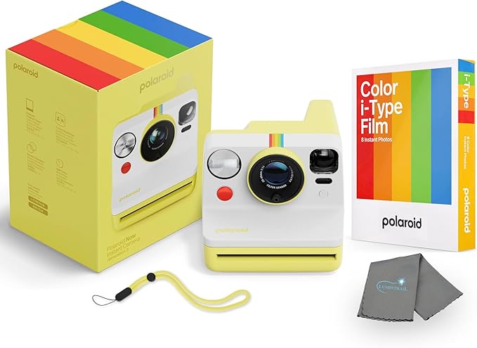 Polaroid Now 3rd Generation i-Type Instant Camera + 8 i-Type Color Film Bundle, Yellow, Polaroid Camera Bundle with a Lumintrail Lens Cleaning Cloth