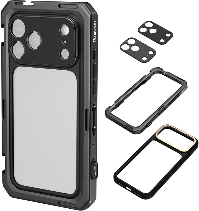 SMALLRIG Mobile Video Cage for iPhone 17 Pro, Case with T-Mount Lens Backplate and 17mm Threaded Lens Backplate, TPU Soft Frame, Aluminium Phone Rig for Videography Recording Vlog, Basic Edition-5545