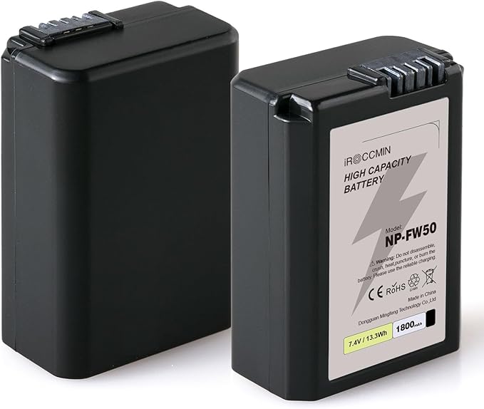2-Pack NP-FW50 Battery, 1800mAh for Sony ZV-E10, Alpha a6500, Alpha a6300, Alpha a6000, Alpha a7 II, Alpha a7R II, Alpha a7S II, Alpha a5000, Alpha a5100 Camera