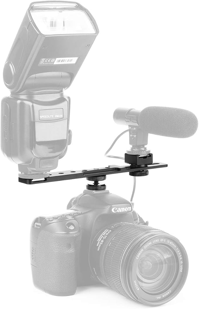 ChromLives 8'' Cold Shoe Extension Bar, Flash Straight Bracket, Camera Dual Mount Flash Bracket Compatible with Nikon Canon Sony Olympus DSLR Camera Camcorder DV
