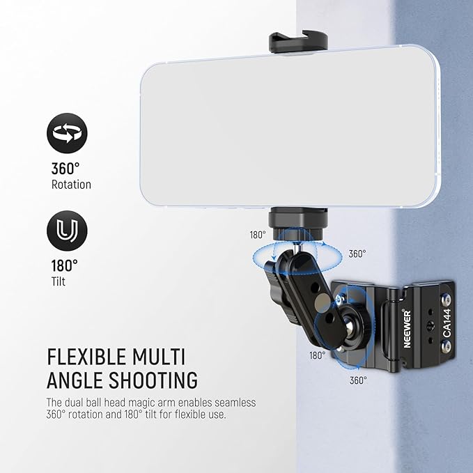 NEEWER Magnetic Fence Mount Compatible with Mevo Start Pocket Radar GoPro Insta360 DJI, Dual Mounting Kit Compatible with Gamechanger App for Baseball Live Streaming, Metal Camera Post Mount, CA144