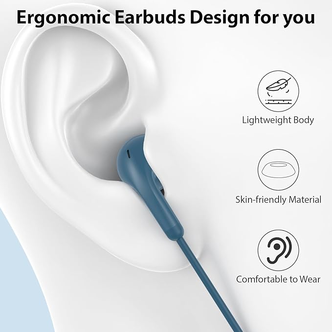 USB C Earbuds Wired USB Type-C Headphones for Apple iPhone 17 16 15 Pro/iPad 10th Generation for Pixel 10 9 Pro Earphones with Microphone Volume Control Noise Isolating HiFi Stereo Headset Lake Blue