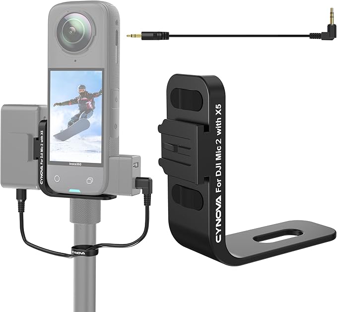 CYNOVA Insta 360 X5 Cold Shoe Mount, Invisible Mic Bracket for Insta360 X5 Accessories, Designed Specifically for DJI Mic 2（with 3.5mm Audio Cable and Fixed Velcro）