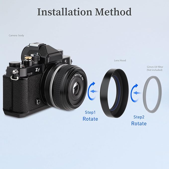 Haoge Metal Lens Hood for Nikon NIKKOR Z 40mm f/2, Z 28mm f/2.8, Z 28mm f/2.8 (SE) Lens,Screw Hood, Compatible with 52mm UV Filters and 52mm Lens Cap