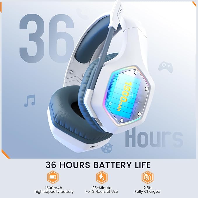 EKSA E1000WT Wireless Gaming Headset,2.4GHz USB Gaming Headphones with Microphone for PC, PS5, PS4, Nintendo Switch, 7.1 Surround Sound Headset, RGB Light, Ergonomic Design for Birthday Gift