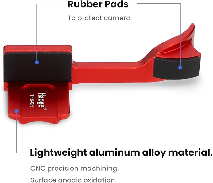 Haoge THB-QR Metal Hot Shoe Thumb Up Rest Thumbs Up Hand Grip for Leica Q2 Camera Red