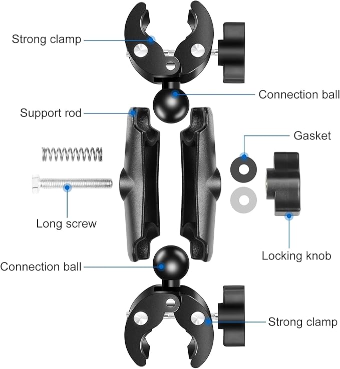 PULUZ Super Double Camera Clamp Mount, Crab Plier Clip Bracket Magic Arm Double Ball Head Adapter Umbrella Clamp for Motorcycle, Bike, Cross Bars, Desktop, Light Stand, Photo Boom Stand