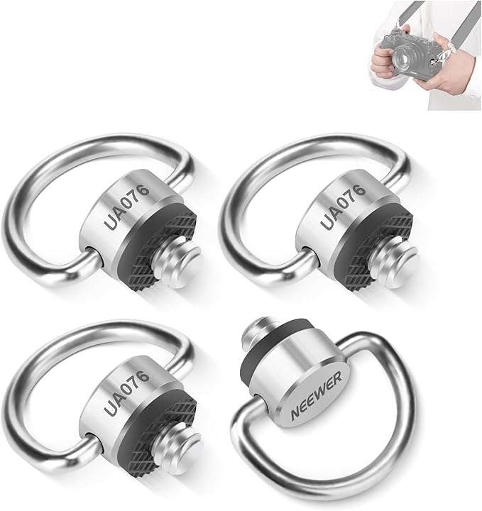 NEEWER D Ring Screw Set (4 Pack), Stainless Steel 1/4" Threaded Fixing Screw Replacement for Shoulder Strap Wrist Strap Sling Handle DSLR Camera Cage, UA076