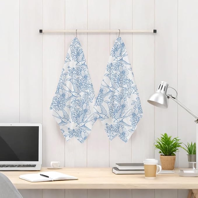 2 Pcs Chinoiserie Floral Bird Kitchen Towels 24x14 Inch, Blue White Flowers Bird Dish Towels for Kitchen Farmhouse Decor, Durable Absorbent Microfiber Tea Towel Dish Cloth, Home Gifts for Women Mom