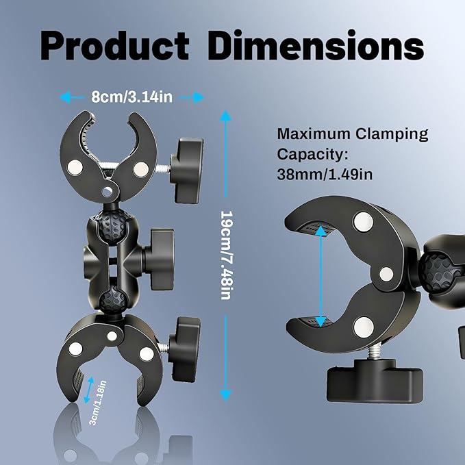 Wokyo 6" Double Super Clamp Camera Mount with 360° Ballhead Magic Arm, Universal Umbrella Clamp Holder for Studio Light Stand Reflector Cross Bars Tripod Monitor Motorcycle Bike Handlebars Desk