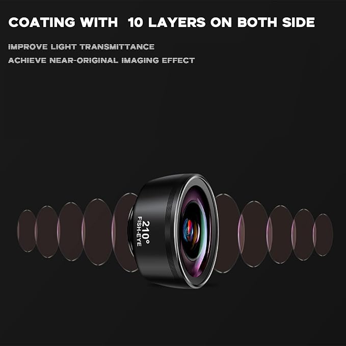 5-in-1 Smartphone Lens Kit-120° Wide-Angle,210° Fisheye,25X Macro,Starburst Filter,Hexagonal Kaleidoscope-Compatible with iPhone/Android/Cellphone and Tablet