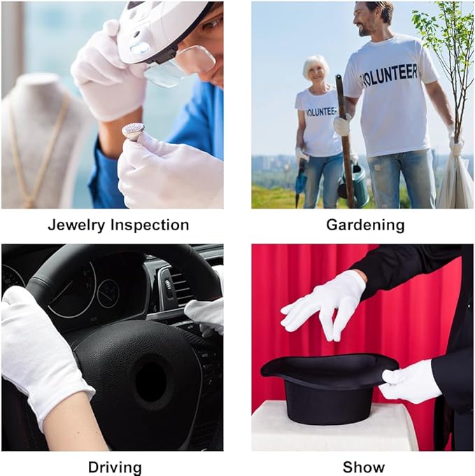 7 Pairs White Cotton Gloves, Breathable Cotton Gloves for Dry Hands Sleeping, Washable Eczema Moisturizing Glove Overnight for Women Men, Christmas Wedding Costume Work Glove for Serving Inspection