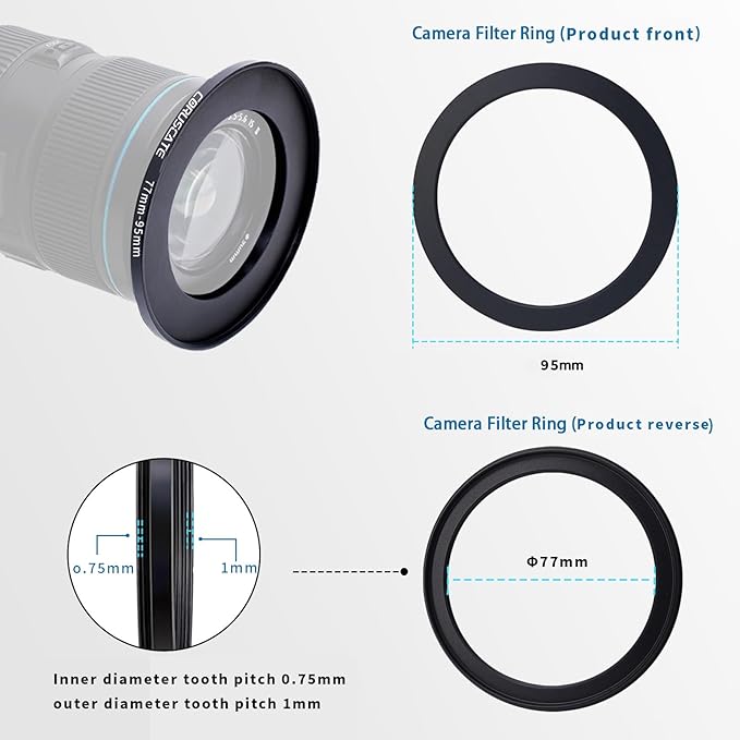 77mm to 95mm Camera Lens Adapter,Change The Filter or Lens Size from 77mm to 95mm.Compatible All 95mm Thread Filter Accessory+1pcs Lens Cleaning Cloth.