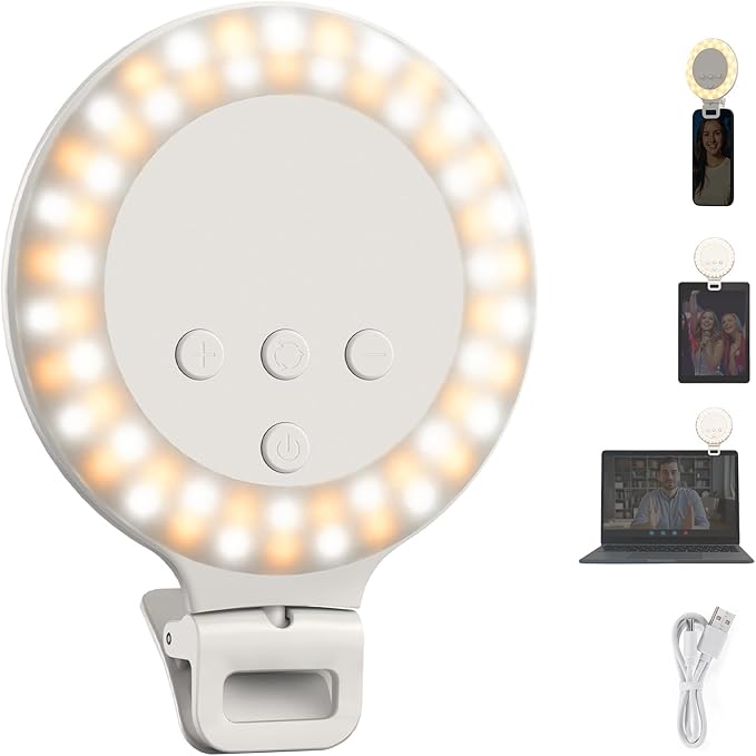 NEEWER Entry Level Version 3.8" Ring Light, 3W Clip on Phone Selfie Lighting for iPhone Laptop Desk Computer Webcam Video Conference Zoom Vlog Recording Streaming Makeup, 3 Modes CRI80 600mAh, NR5
